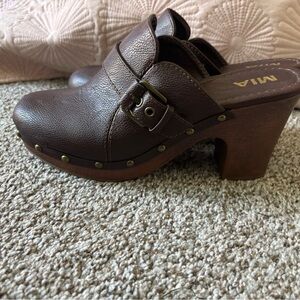 MIA Chocolate Brown Leather Mules